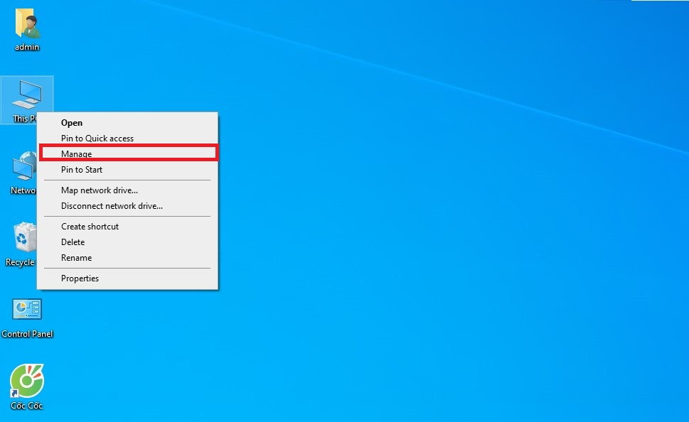 Nhấn chuột phải vào This PC và chọn Manage