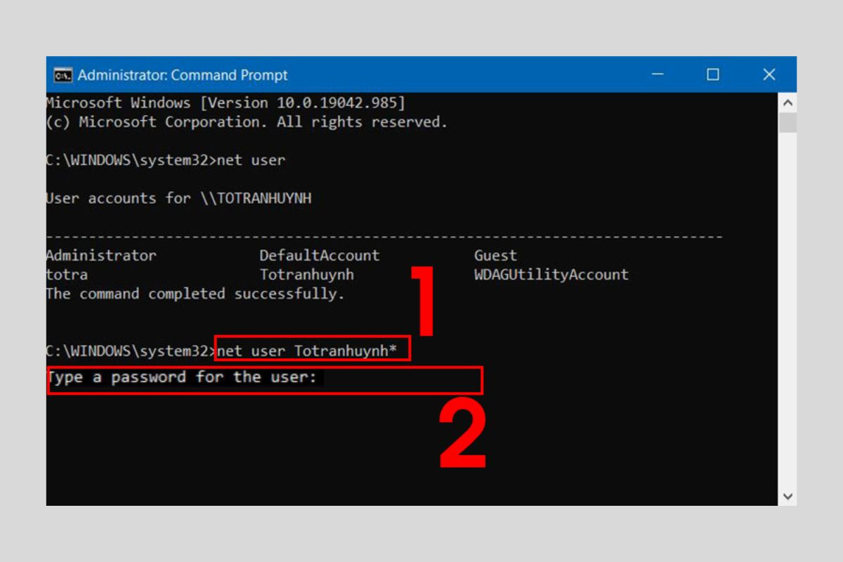 Cách thay đổi mật khẩu máy tính Win 10 bằng Command Prompt