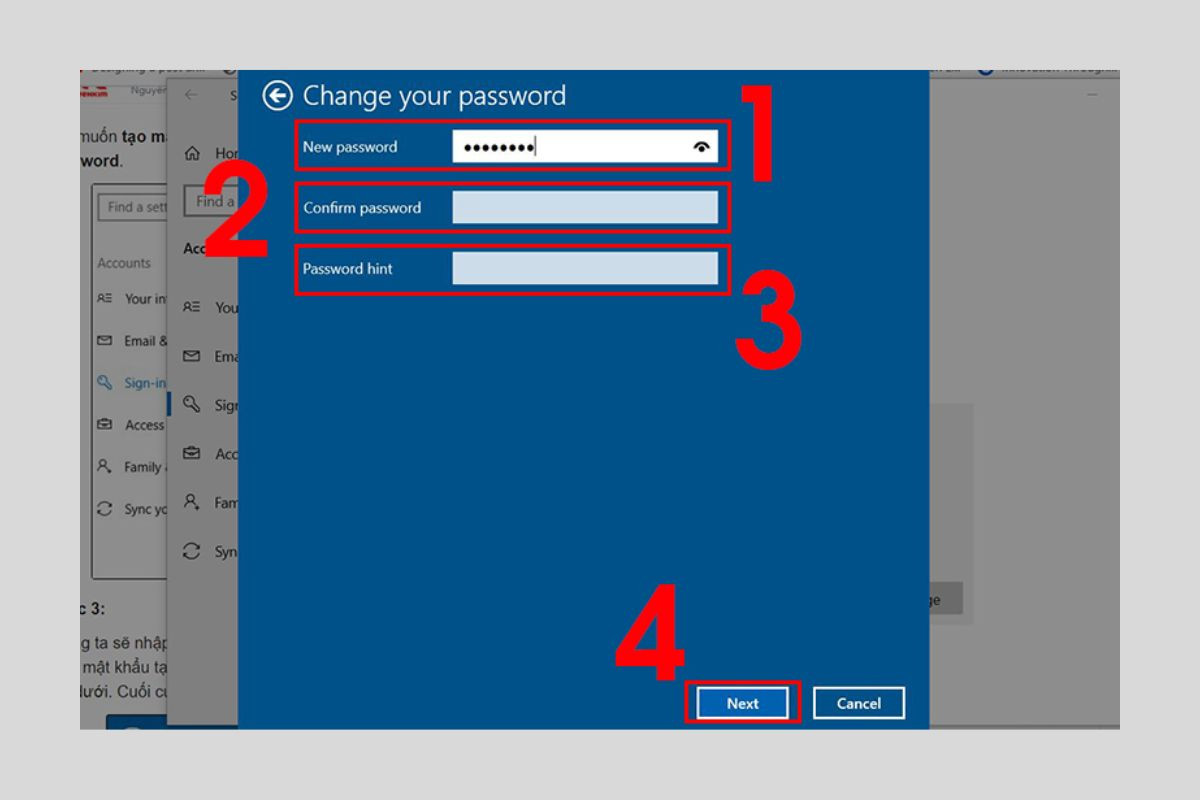 Nhập mật khẩu mới để hoàn thành thiết lập bảo mật cho máy tính