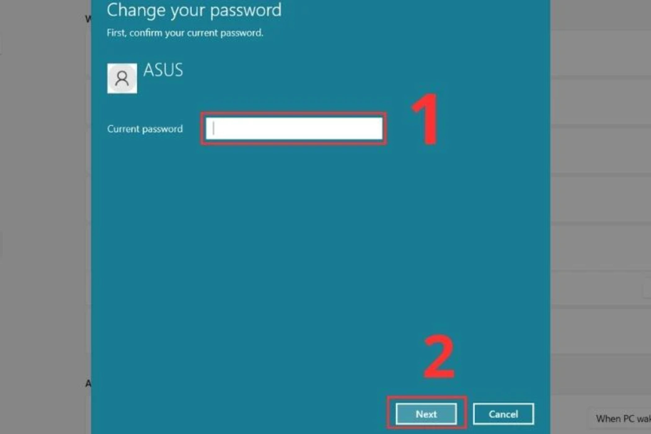 Nhập mật khẩu hiện tại vào ô Current password