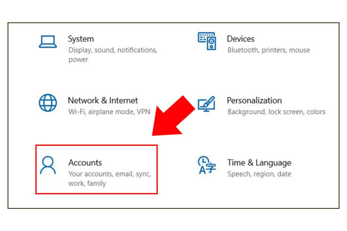 Chọn Accounts rồi chọn Sign-in options