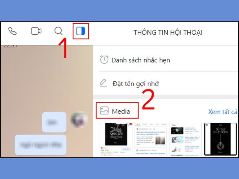 Chọn "Thông tin hội thoại" > "Media".