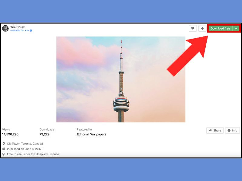 Chọn được bức ảnh ưng ý, nhấn vào nút "Download free"