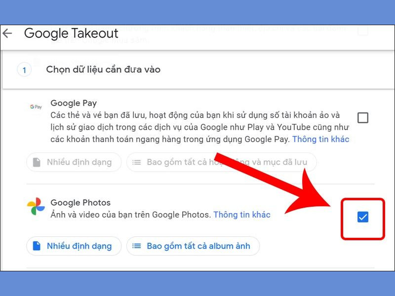 Đánh dấu chọn mục "Google Photos".