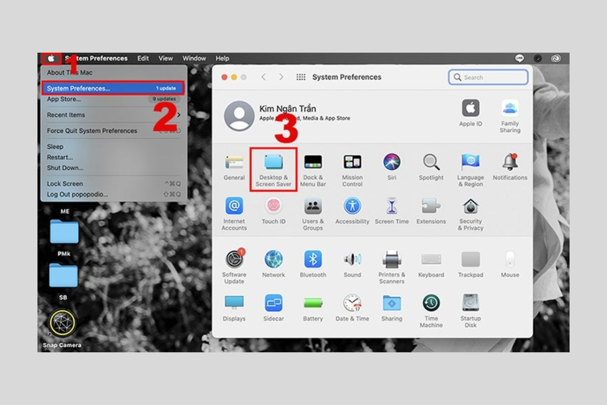 Chọn Desktop & Screen Saver trong mục System Preferences