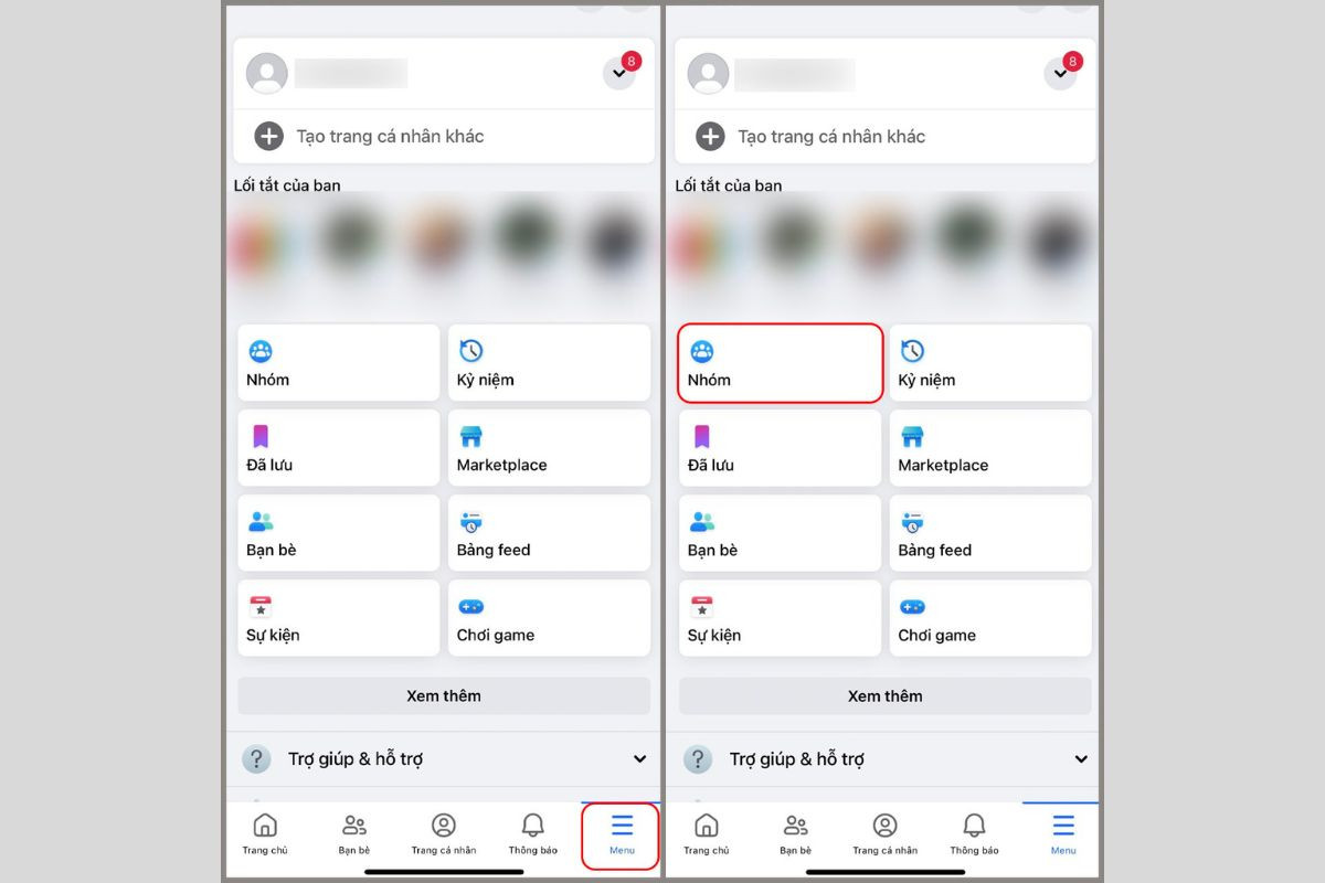 Bạn truy cập vào trang cá nhân trên Facebook, nhấn vào Menu và chọn Nhóm