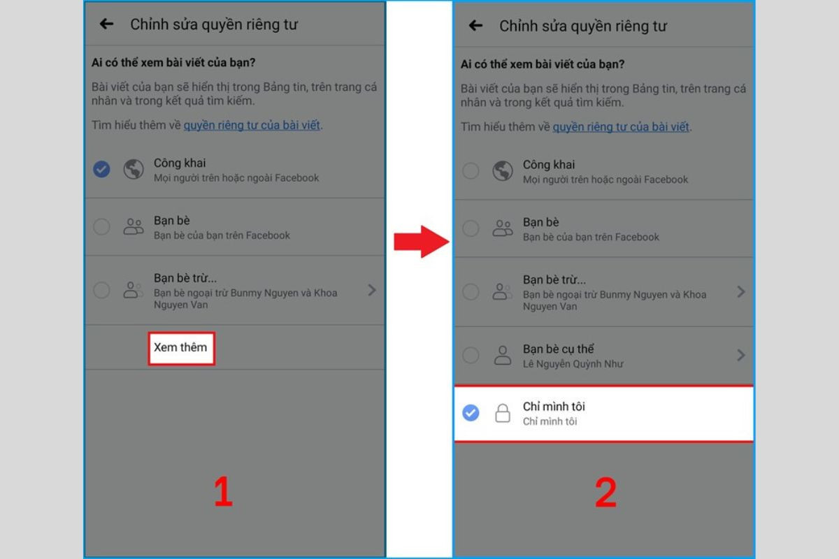 Thay đổi chế độ Chỉ mình tôi/Bạn bè để chọn đối tượng có thể xem bài viết