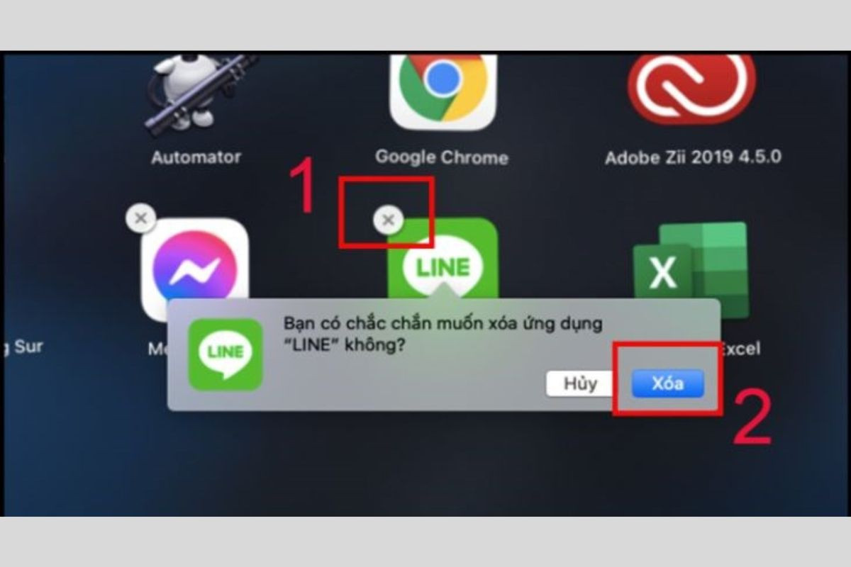 Nhấn giữ chuột trái và chọn dấu X để xóa ứng dụng