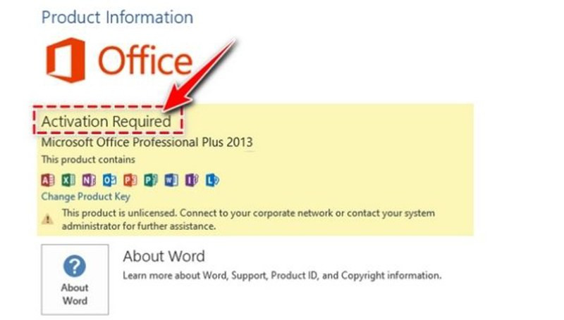 Nếu trạng thái hiển thị "Activation required" hoặc "Unlicensed Product", điều đó có nghĩa là quá trình kích hoạt chưa thành công