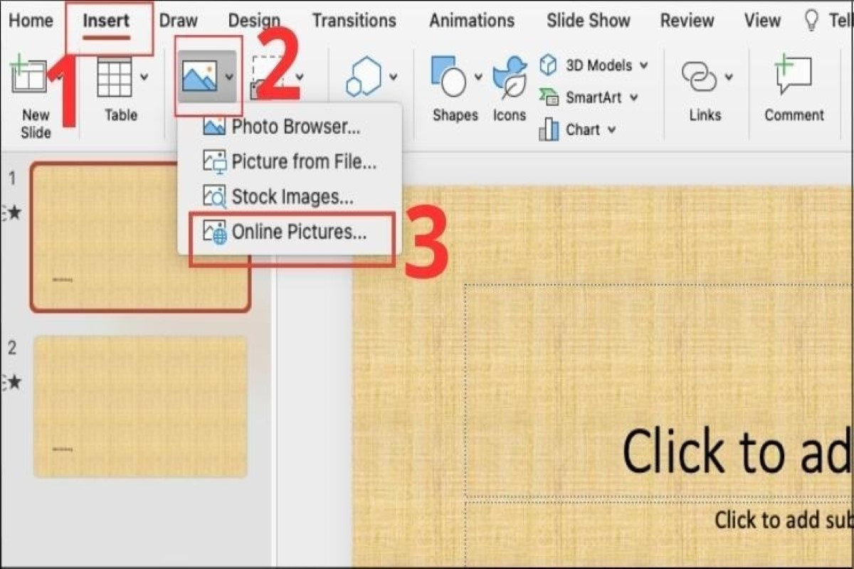 Các bước để chèn ảnh online vào slide