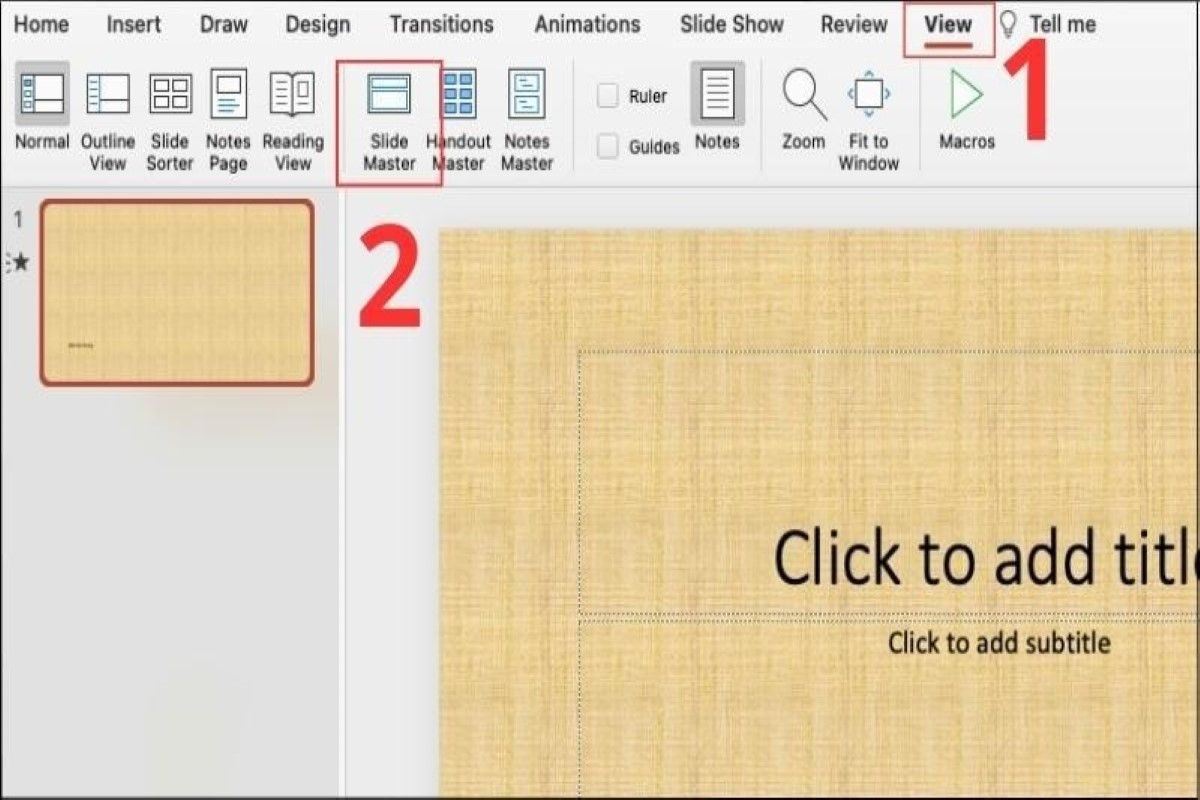 Chọn View rồi chọn mục Slide Master