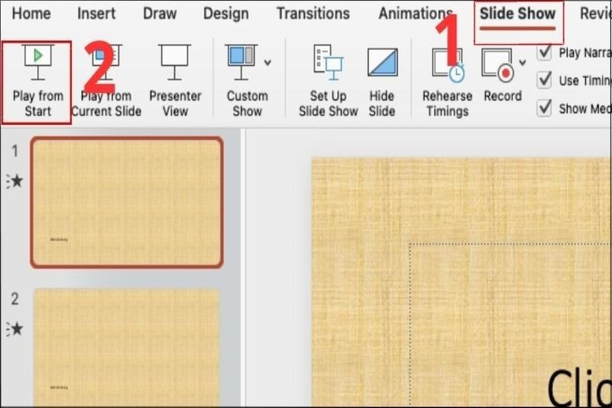 Các bước để trình chiếu slide từ trang đầu tiên