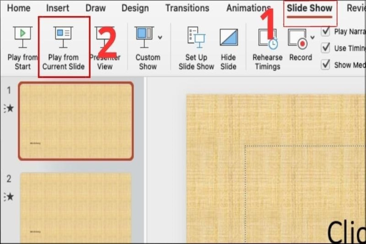 Các bước để trình chiếu slide từ trang đang mở