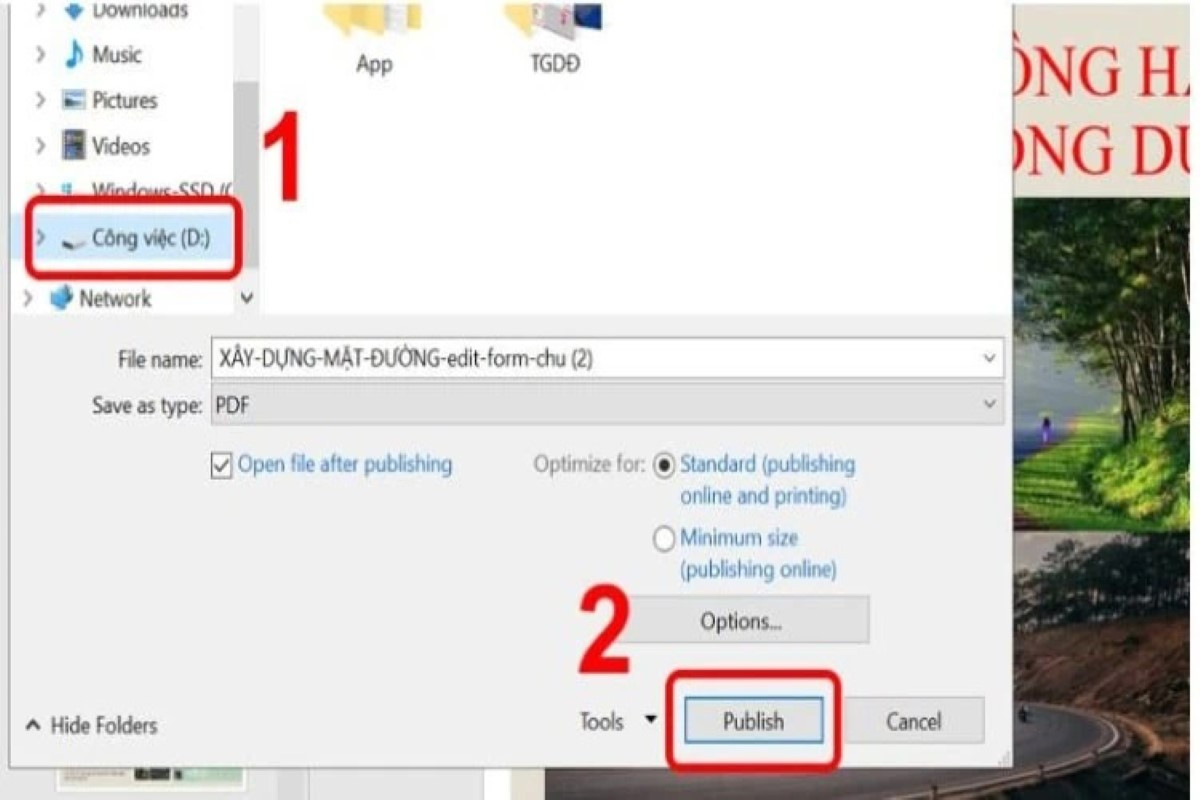 Đặt tên file PDF và nhấn Publish để hoàn tất