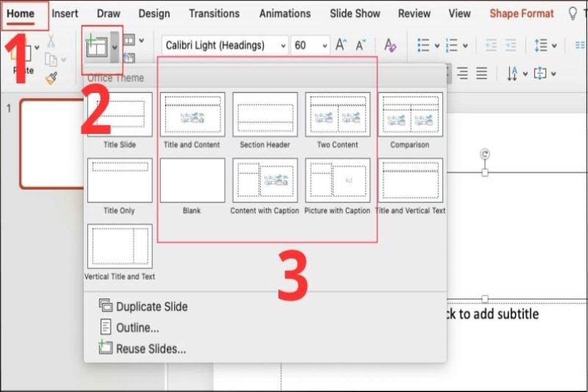 Người dùng thêm slide mới tại mục New Slide