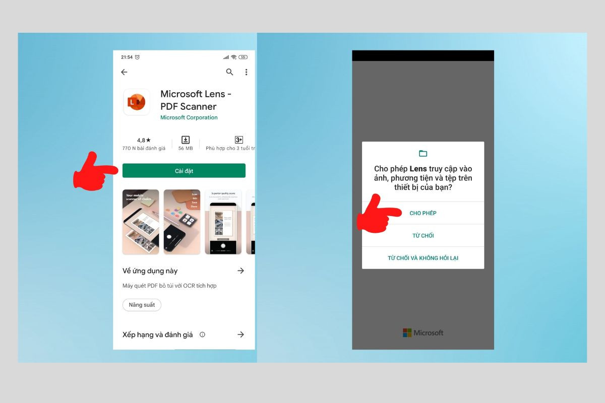 Tải ứng dụng Microsoft Office Lens và cấp quyền cho phần mềm