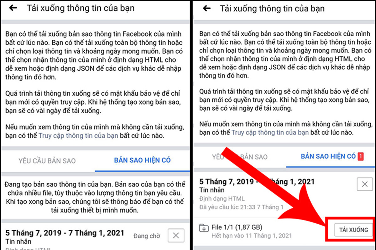 Bạn nhấn vào "Tải xuống" bên cạnh file sao lưu vừa tạo