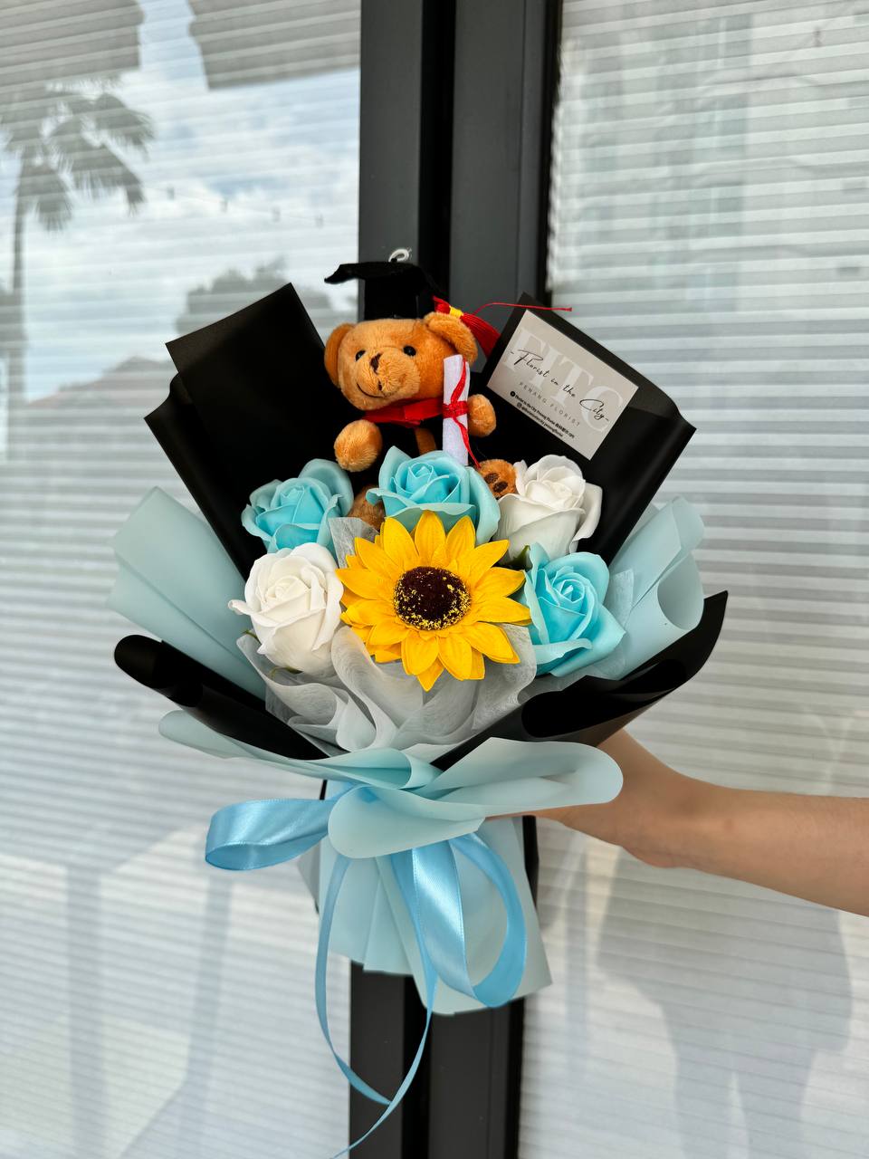 FITC Joyful Soap Sunflower & Roses Mixed Bear Bouquet | Green