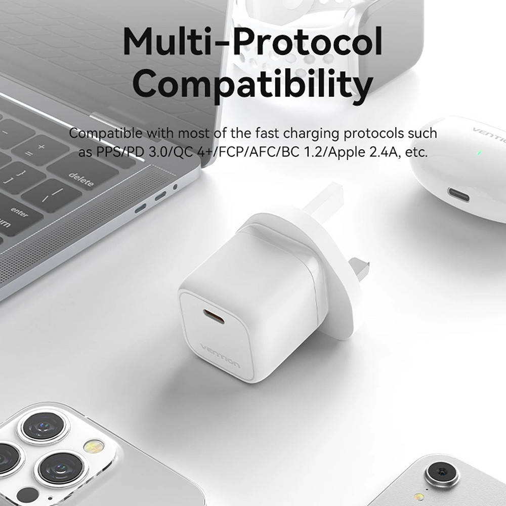 Vention 1-port USB-C GaN Charger(30W) UK-Plug Black (FAKB0-UK)