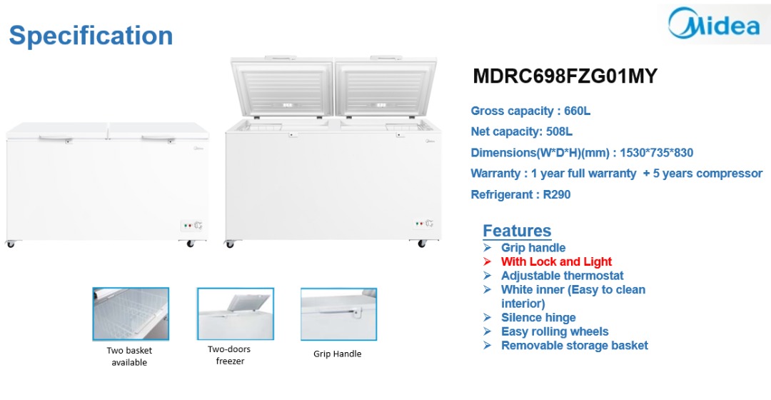 Midea 670L 2 Door 2 In 1 Chest Freezer MDRC698FZG01MY Seng Huat