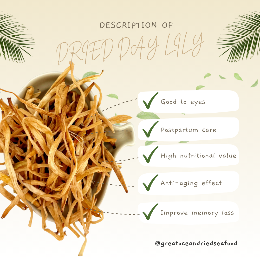 English dried day lily information card with dried flower buds|金针菜英文说明图与干花苞