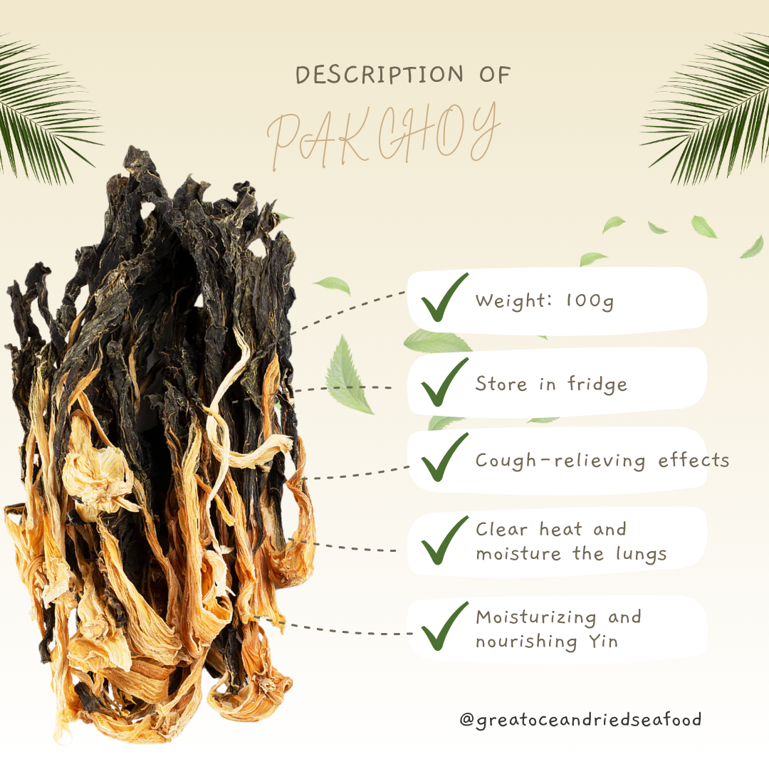 English dried pak choy information card with dried leaves and stems｜白菜干英文说明图与干菜叶及菜梗