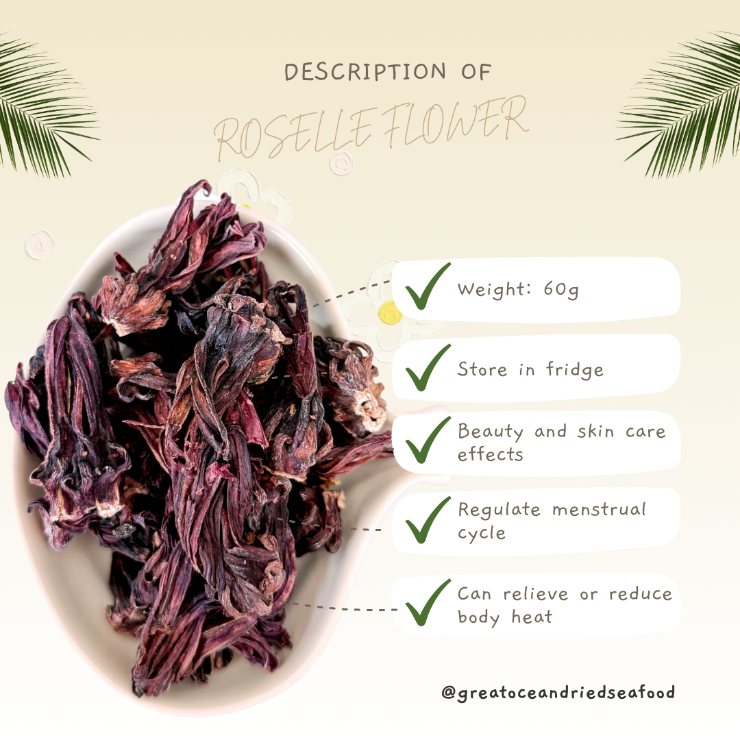 English roselle information card with dried flowers|洛神花英文说明图与干花