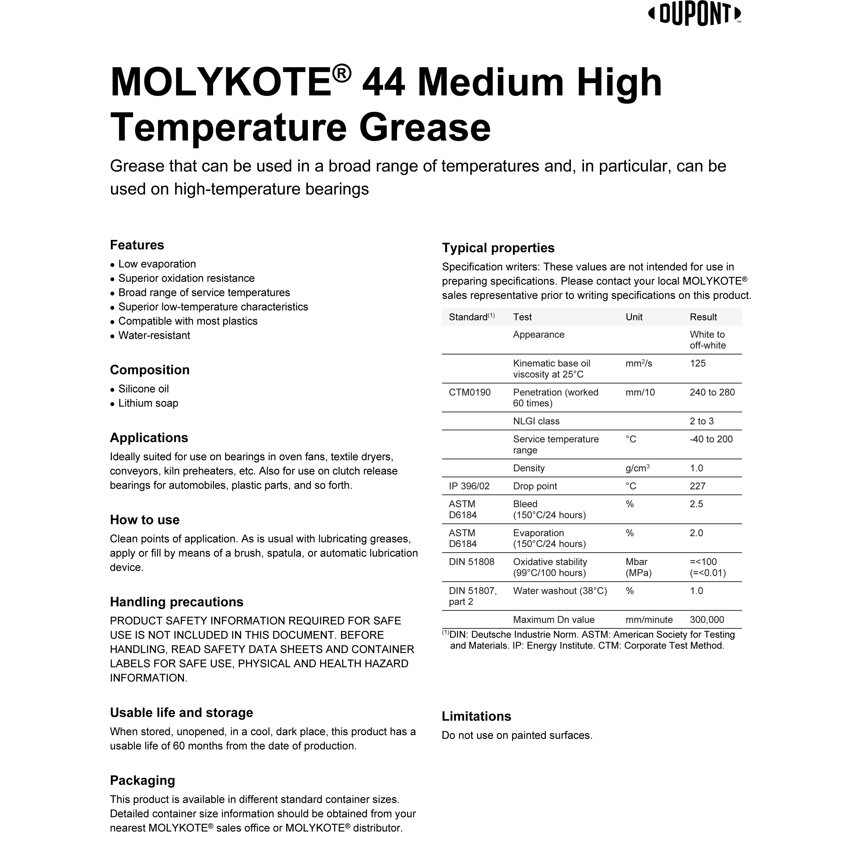 MOLYKOTE 44 Medium High Temperature Grease 44M 1KG by Dow Corning