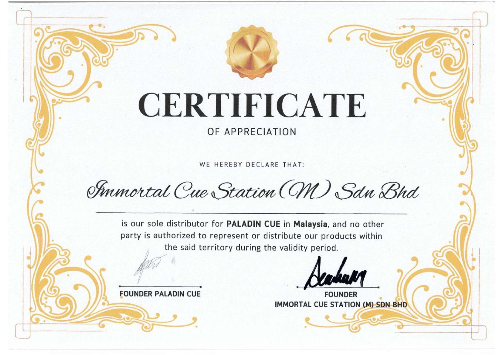 Peradon distributor certificate