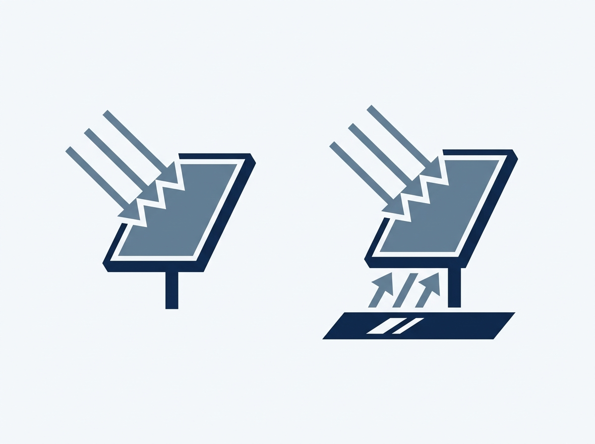 Illustration comparing a module lit only on the front with one also receiving light reflected from the ground