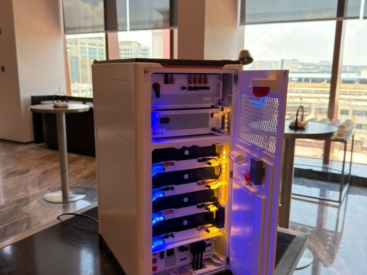 Sungrow battery storage cabinet opened to show the module stack, Sungrow product introduction, Kota Kinabalu
