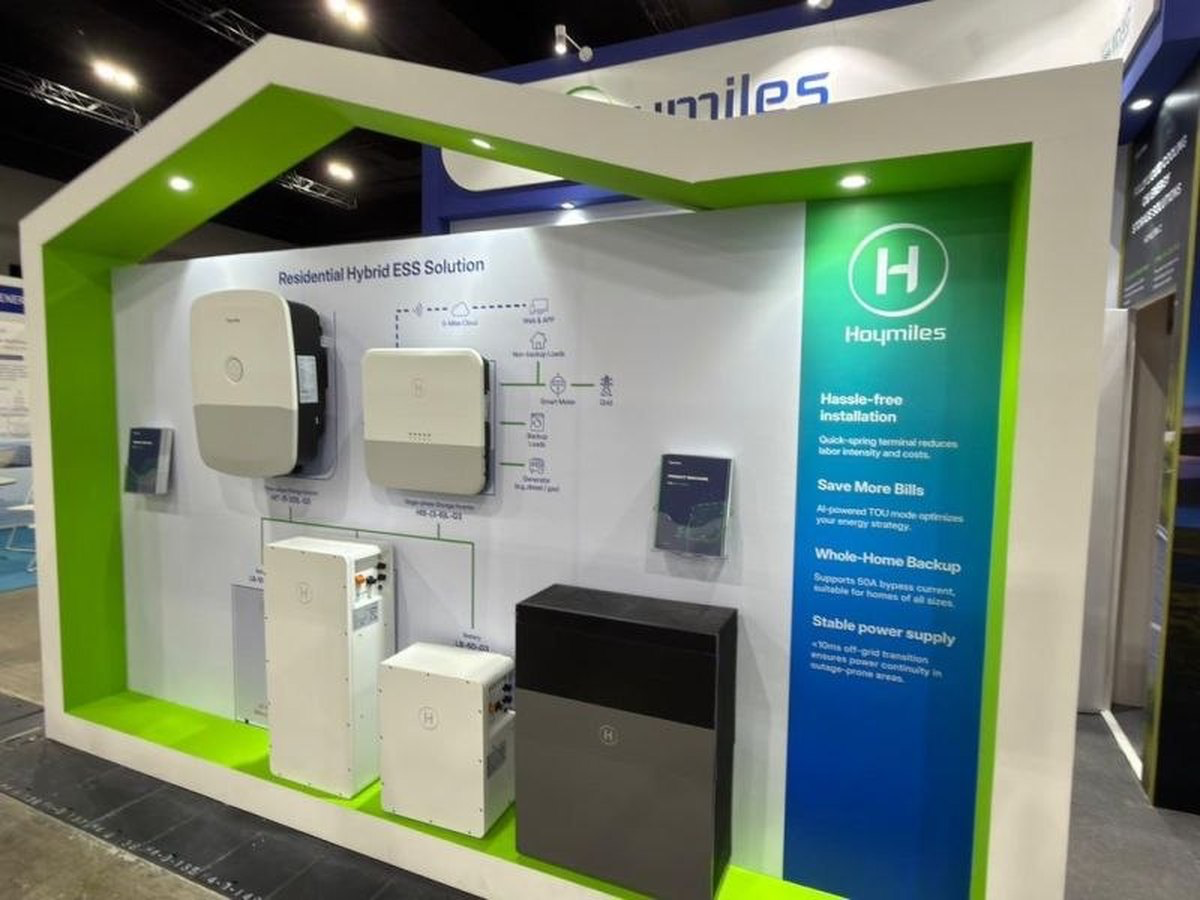 Hoymiles residential hybrid storage system laid out on one wall at Solar & Storage Live Malaysia, MITEC Kuala Lumpur