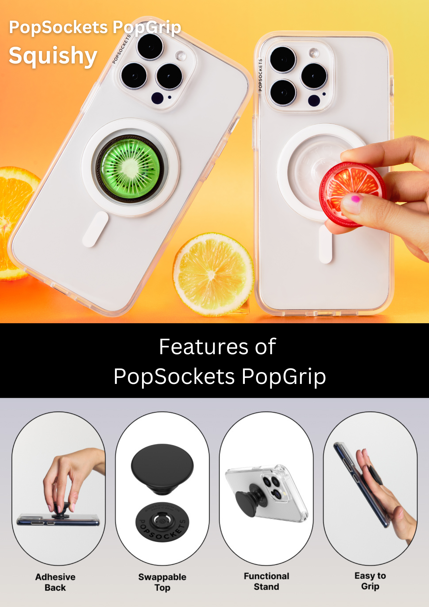 PopSockets PopGrip Luxe PUFF Jelly Citrus (Squishy) KUAT