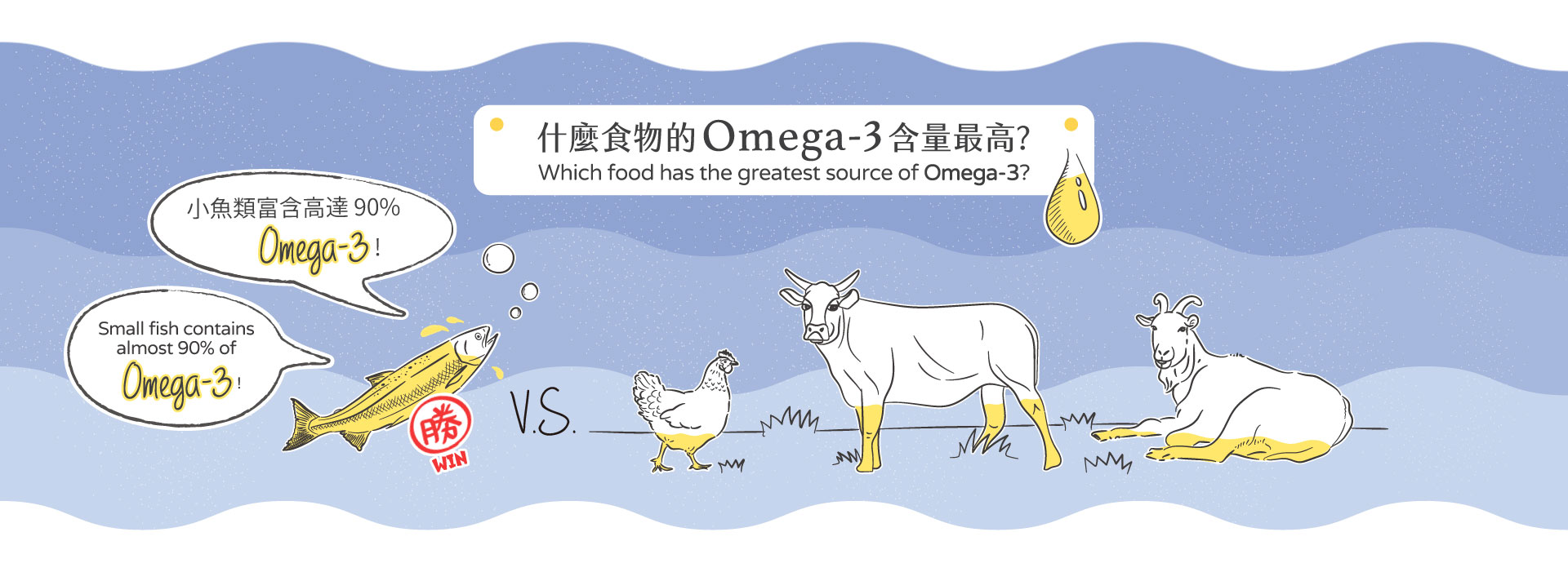 由於無法自行合成 Omega-3 脂肪酸，毛孩只能從食物中攝取。 Omega-3 脂肪酸在健康中扮演重要角色，缺少它可能面臨體質偏差的危機！  Dogs and cats must obtain omega-3 fatty acids from an external source as they are unable to produce on their own. Omega-3 plays an important role in your furkid’s body immunity!