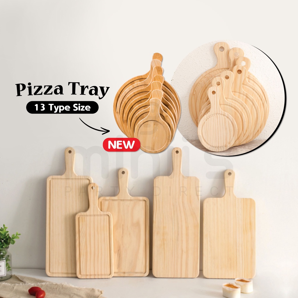Miniis Solid Wood Pizza Tray Platte Paddle Handle Round Rectangle