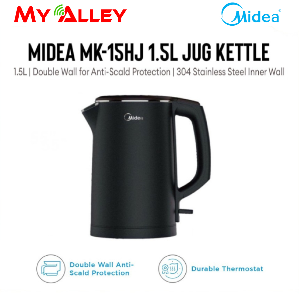 MIDEA MK-15HJ Electric Jug Kettle 304 Food Grade Stainless
