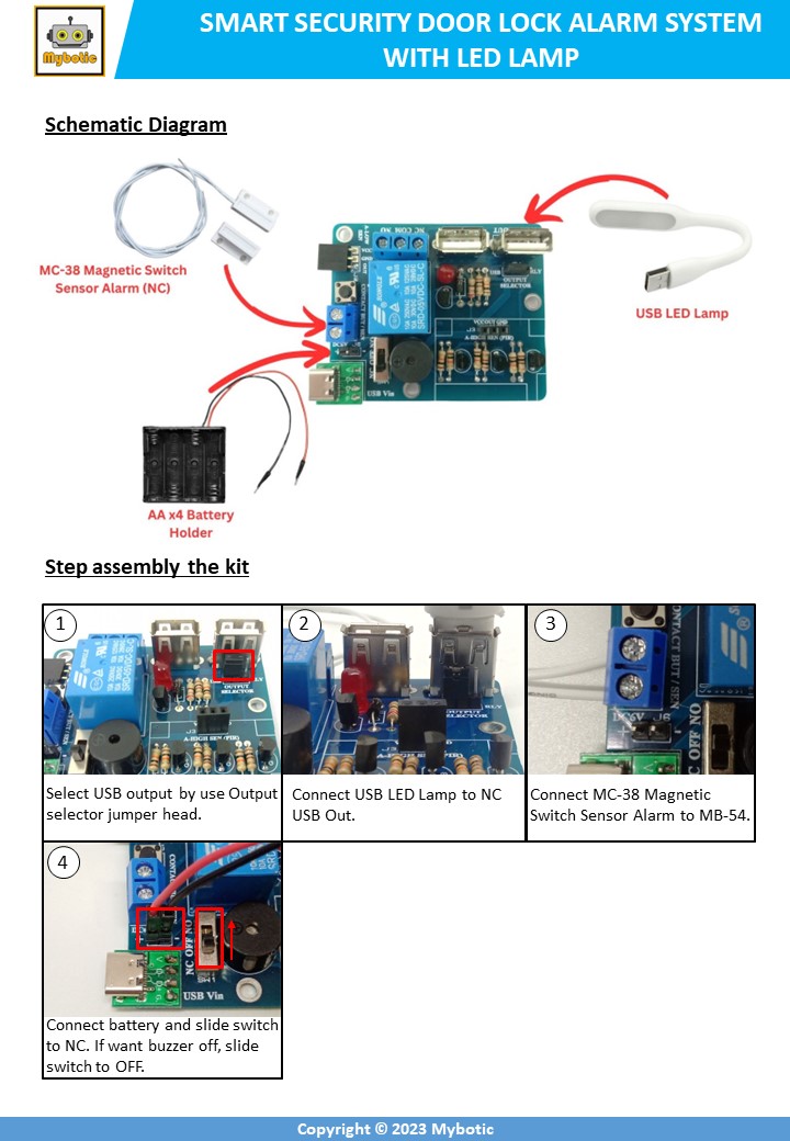 SMART SECURITY DOOR LOCK ALARM SYSTEM WITH LED LAMP WITH MB54 MULTI