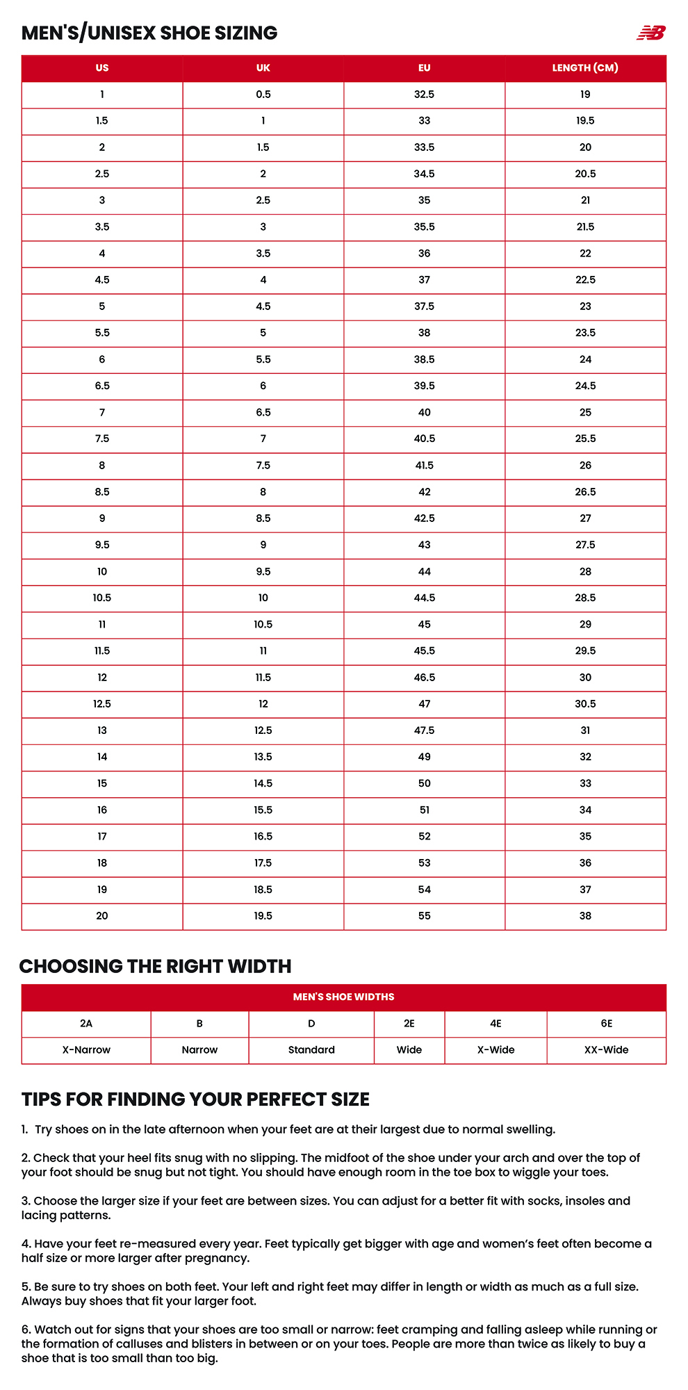 Balance Men New Balance Shoe Widths Chart New Balance Size Guide