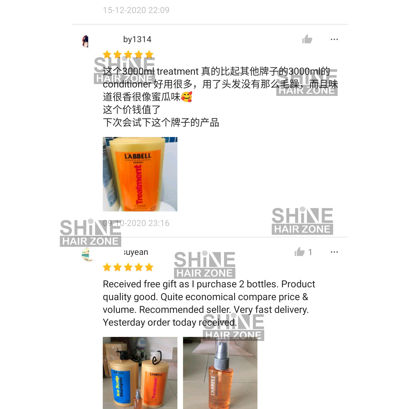 Testimoni pelanggan L'ABBELL Treatment 3000ml bau wangi tembikai susu sangat berbaloi