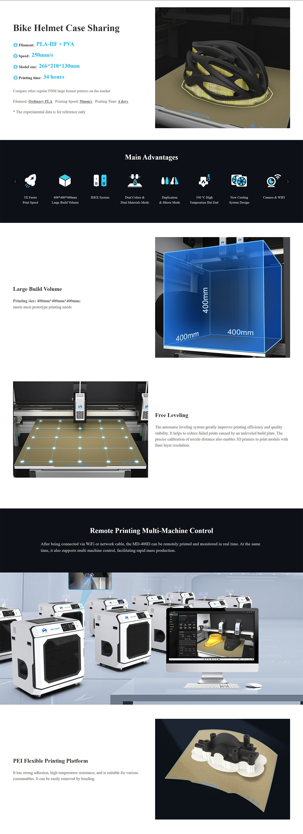 Mingda md 400d high speed printer dual extruder printer 350c max temp large print volume printer 40cm x 40cm x 40cm industrial printer (request quotation)