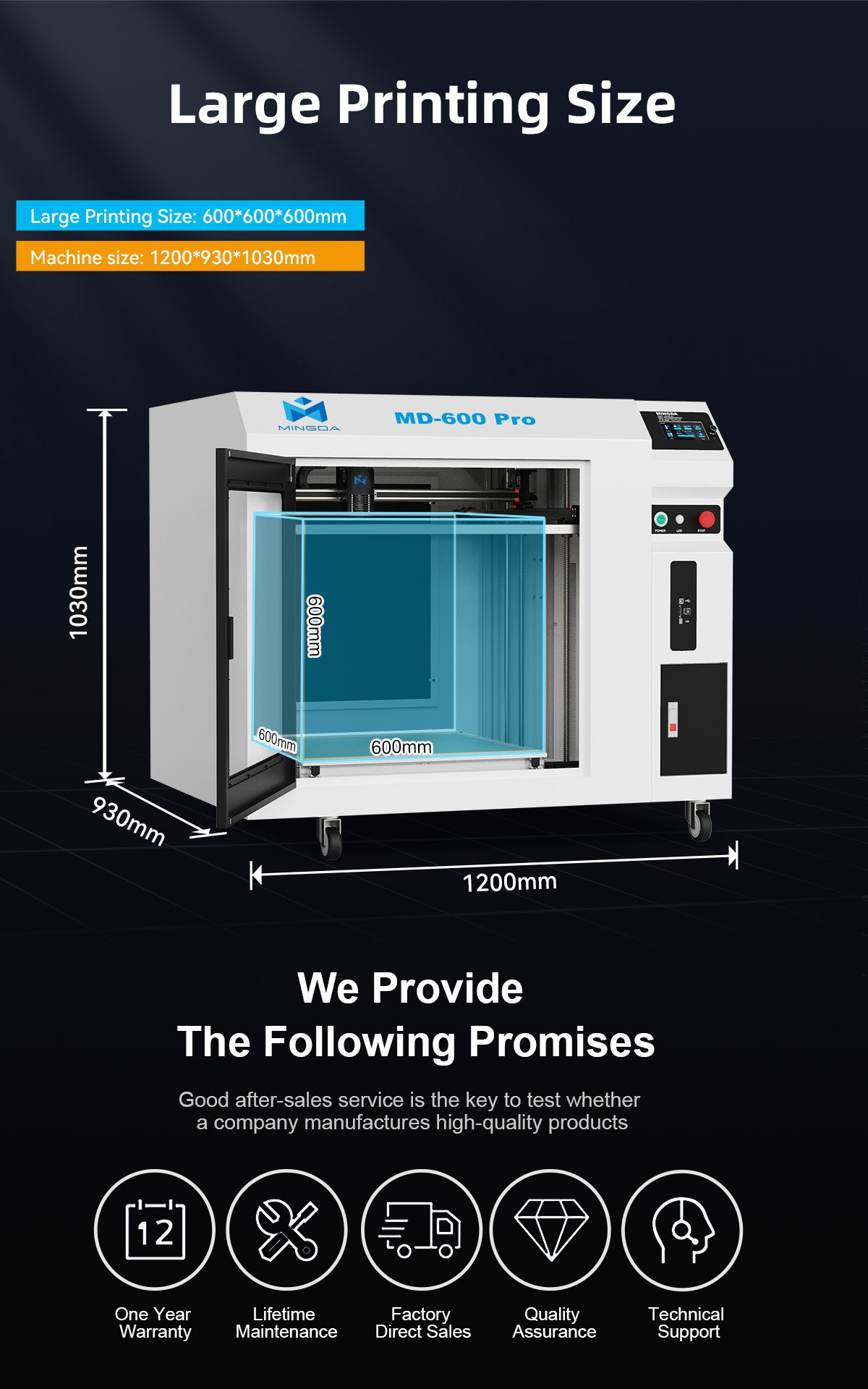 Mingda md 600 pro high speed printer 350c max temp self levelling large print volume printer 60cm x 60cm x 60cm industrial printer (request quotation)