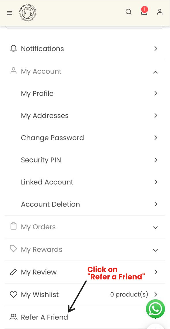 Refer a Friend Menu