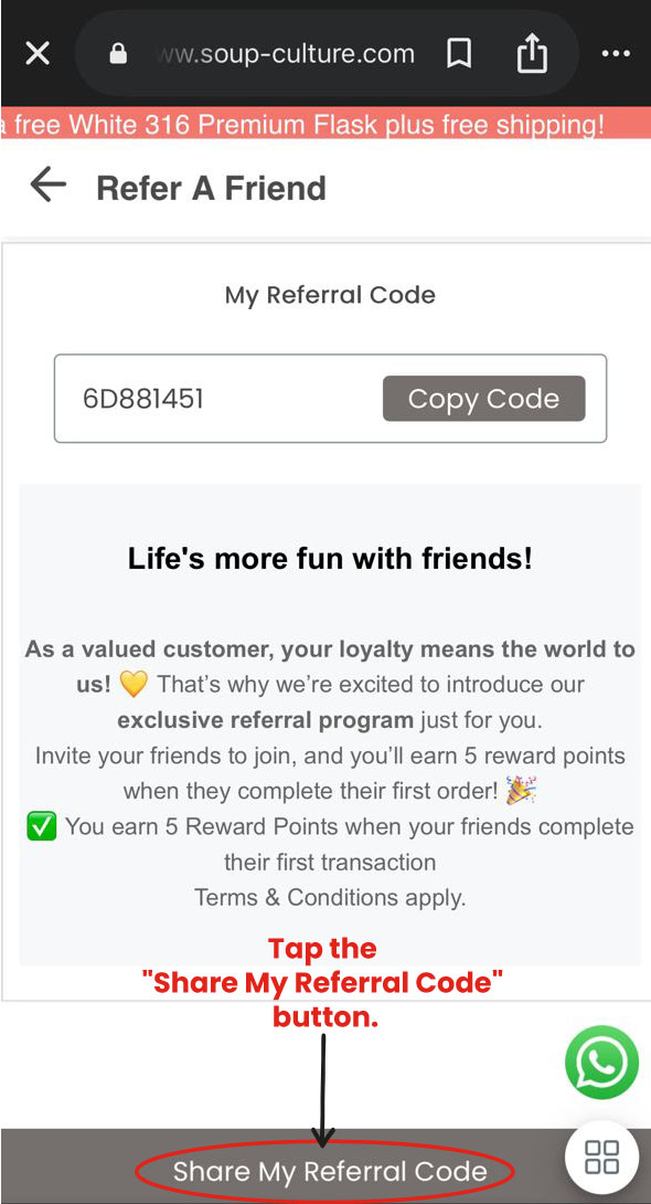 Share Referral Code