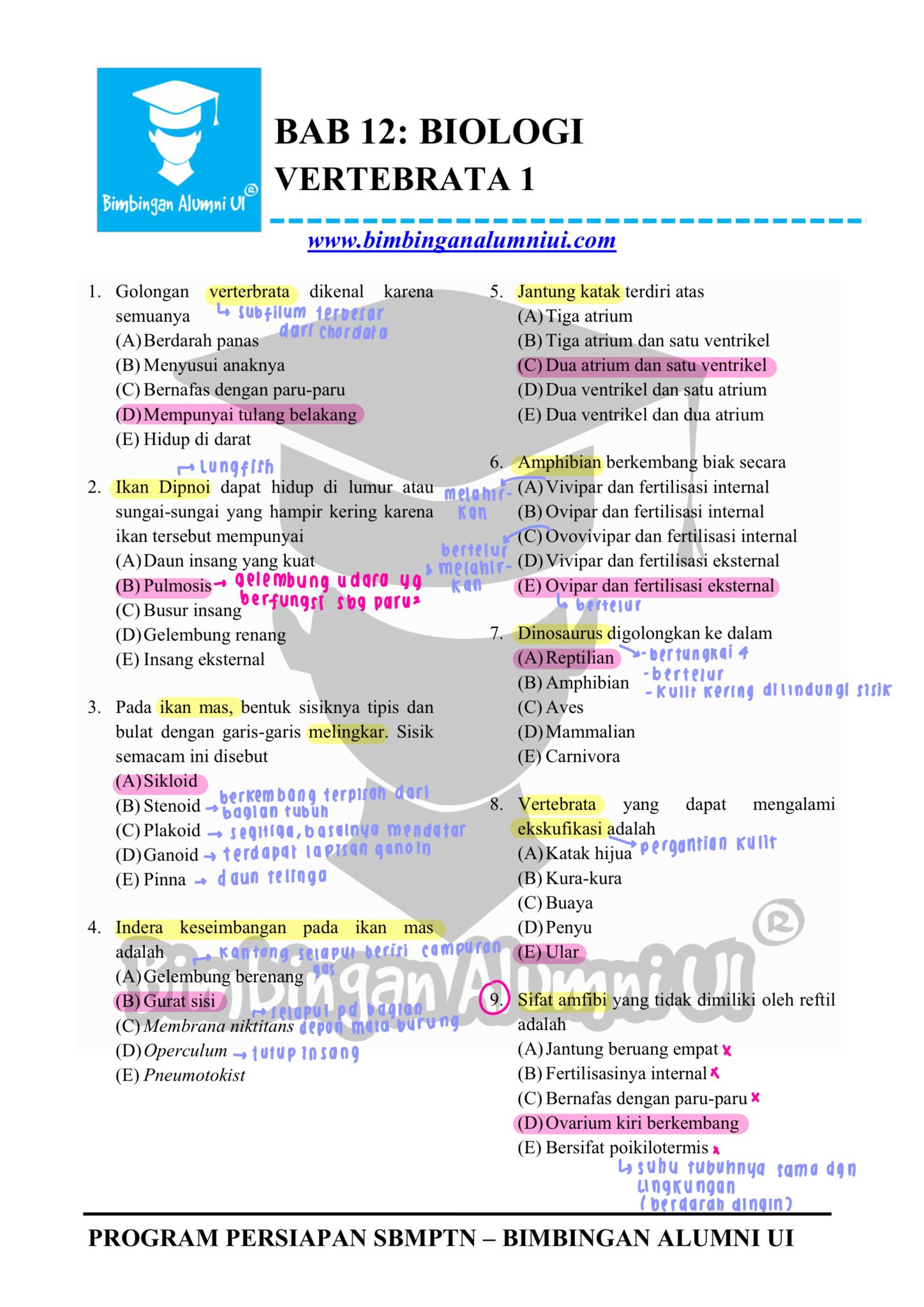 Ambisnotes | Soal Biologi Vertebrata - Ambisnotes