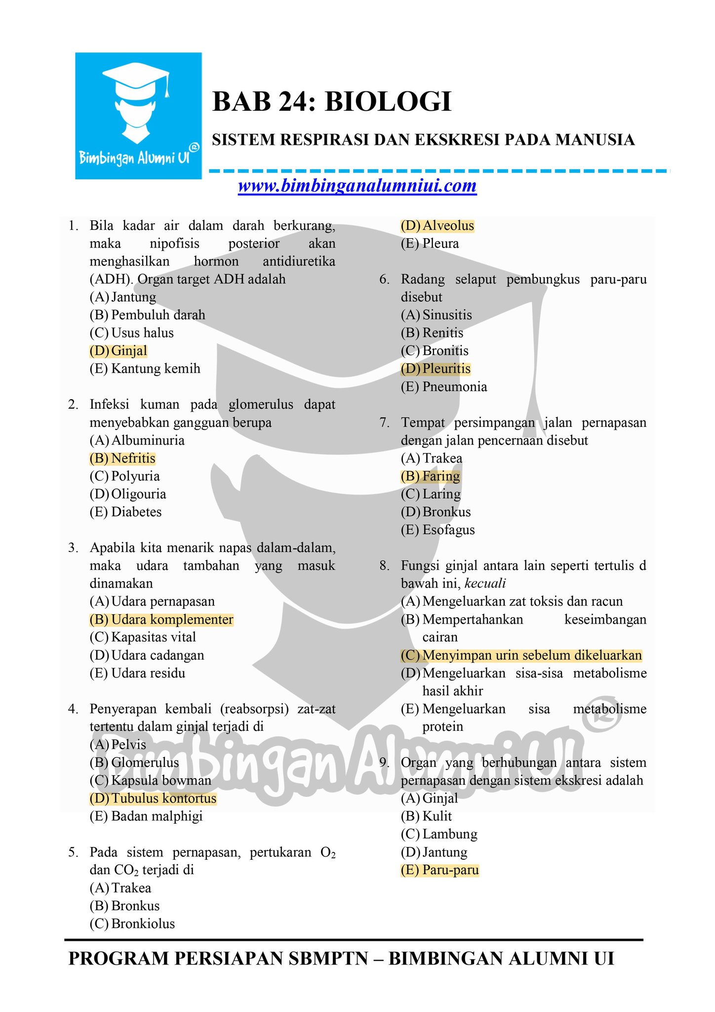 Ambisnotes | Soal Biologi Sitem Respirasi dan Eksresi Pada Manusia