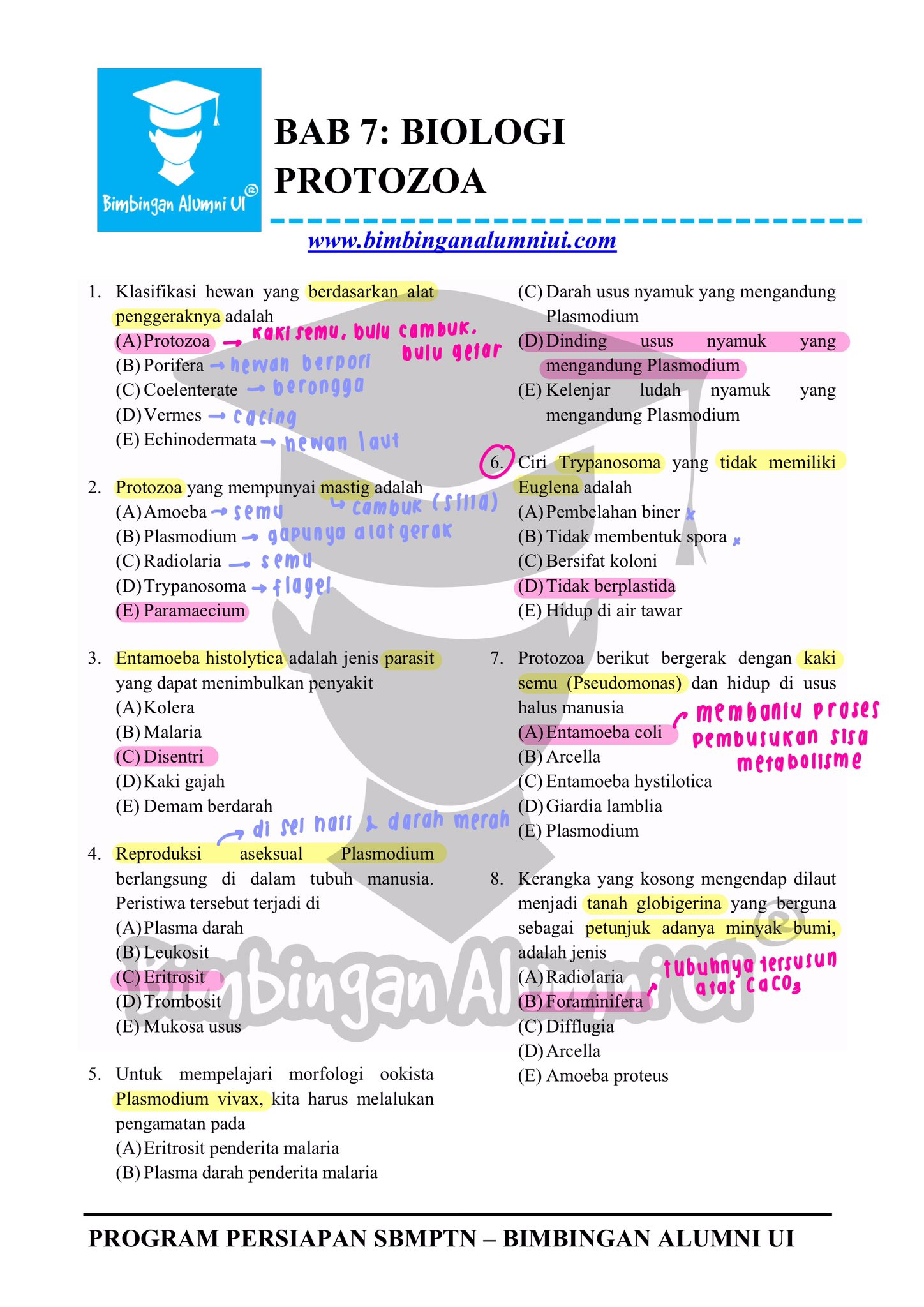 Ambisnotes | Soal Biologi Protozoa - Ambisnotes
