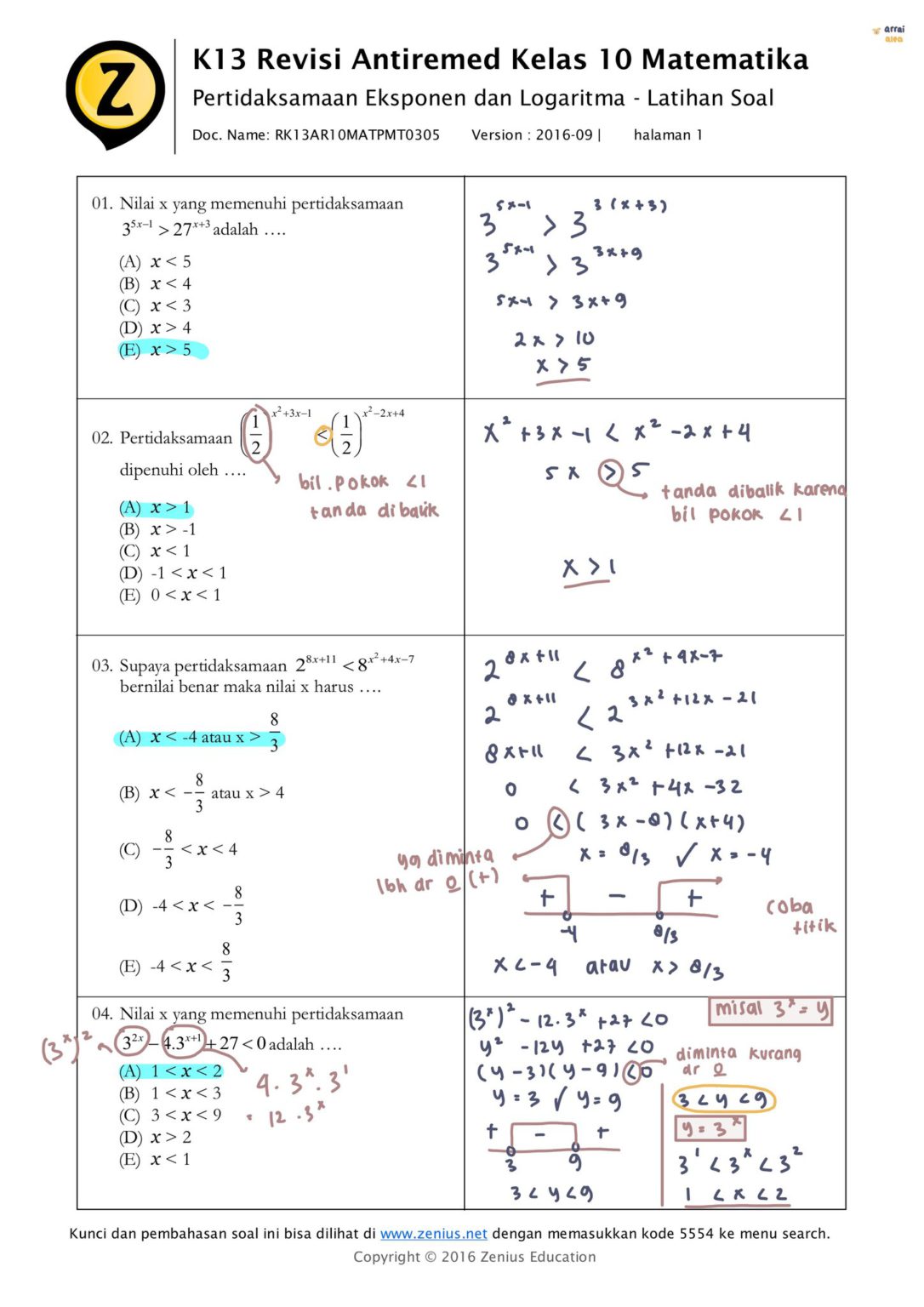 Ambisnotes | Soal Matematika Pertidaksamaan Eksponen dan Logaritma