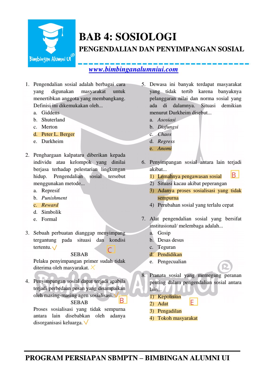 Ambisnotes Soal Sosiologi Pengendalian dan Penyimpangan
