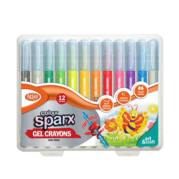 ATLAS COLOUR SPARX GEL CRAYONS 12