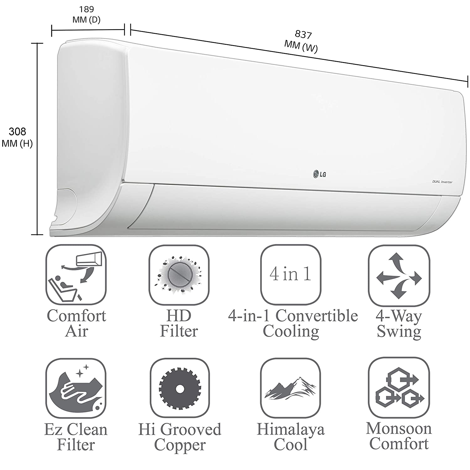 LS-Q12CNZD 1 Ton 5 Star Inverter Split AC